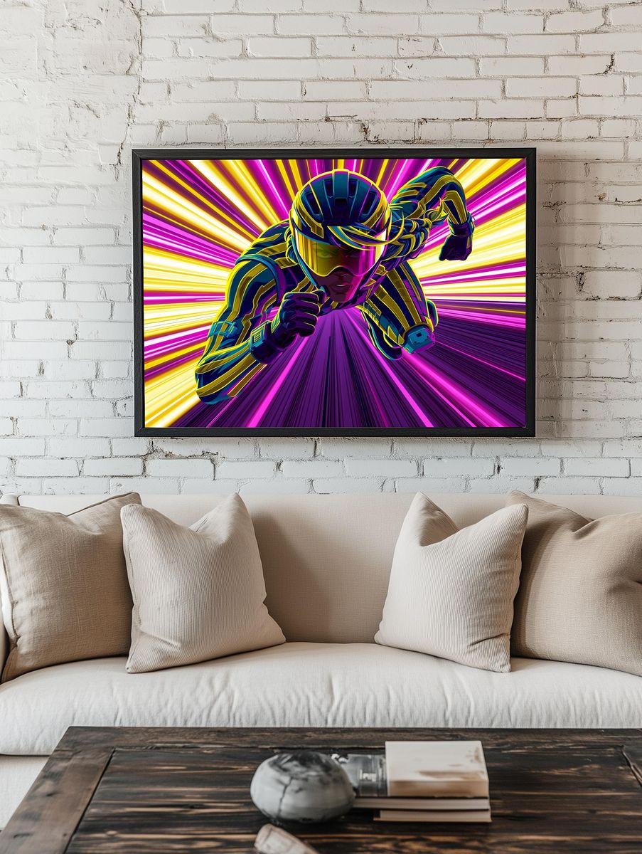 Neon Cyclist Action Poster. — room view 1