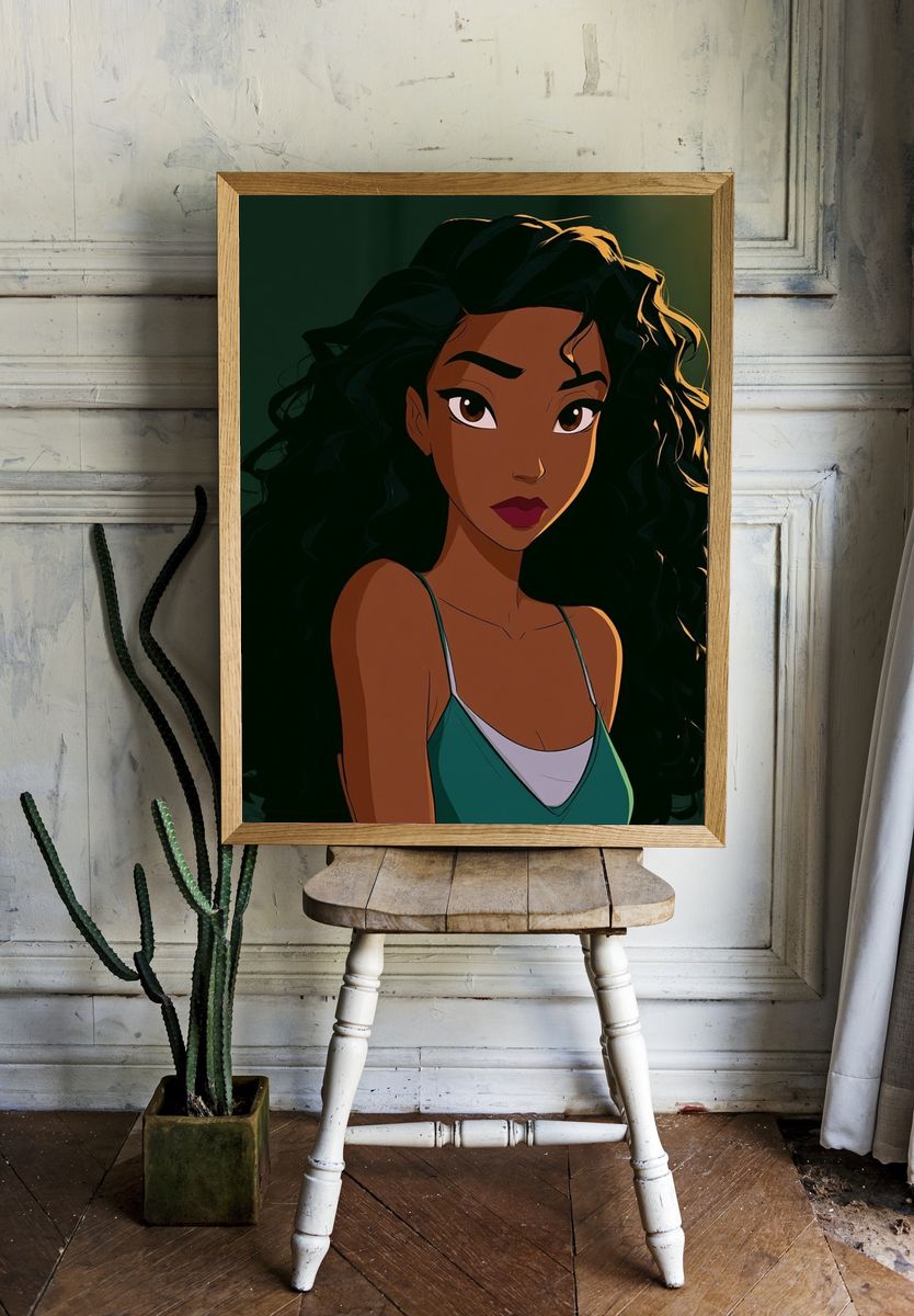 Curly-Haired Woman Portrait Print. room preview