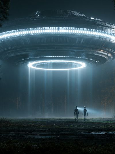 Alien UFO Forest Encounter Poster.