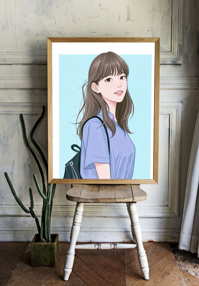 Young Woman Portrait Illustration Poster. — room view 1