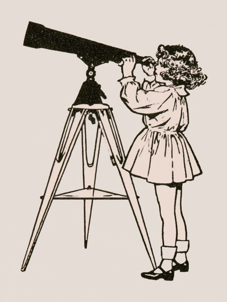 Girl with Telescope Illustration Poster. poster detail