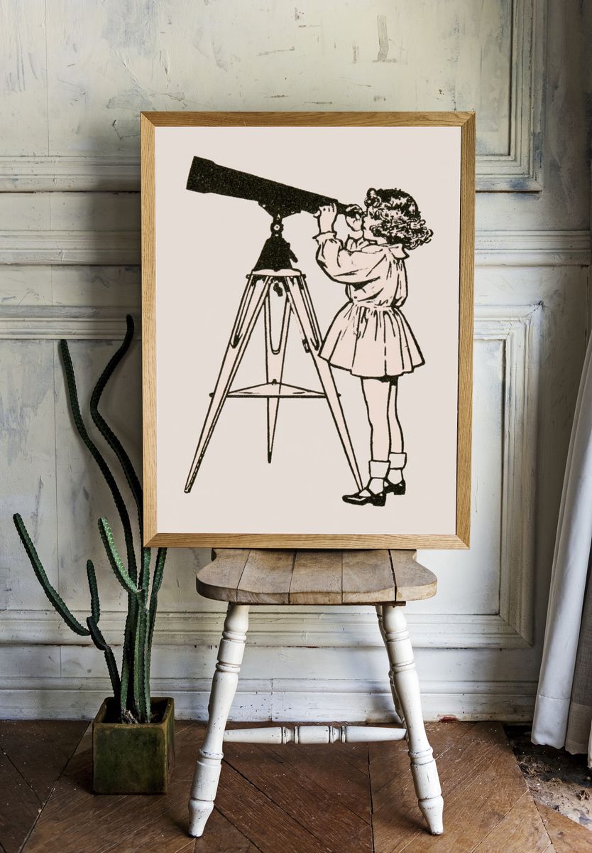 Girl with Telescope Illustration Poster. room preview