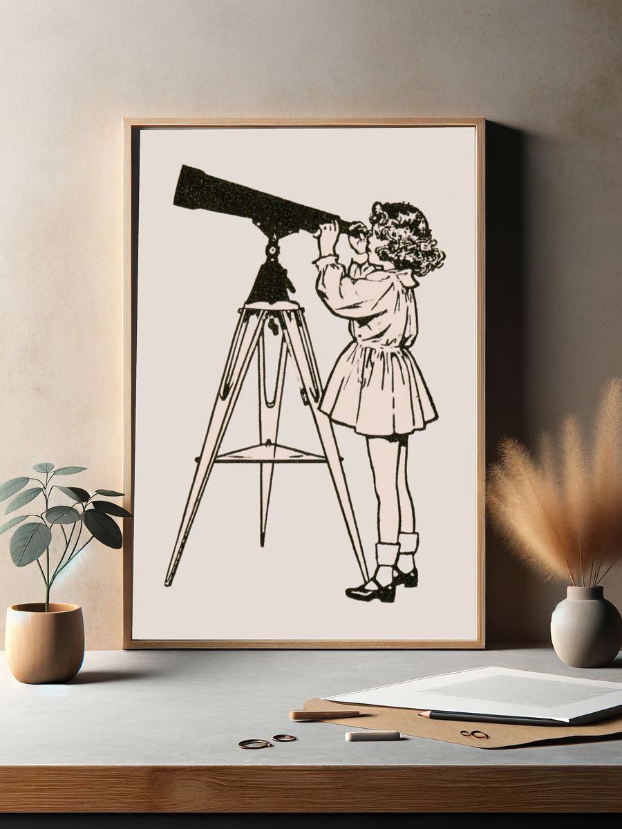 Girl with Telescope Illustration Poster. — room view 2