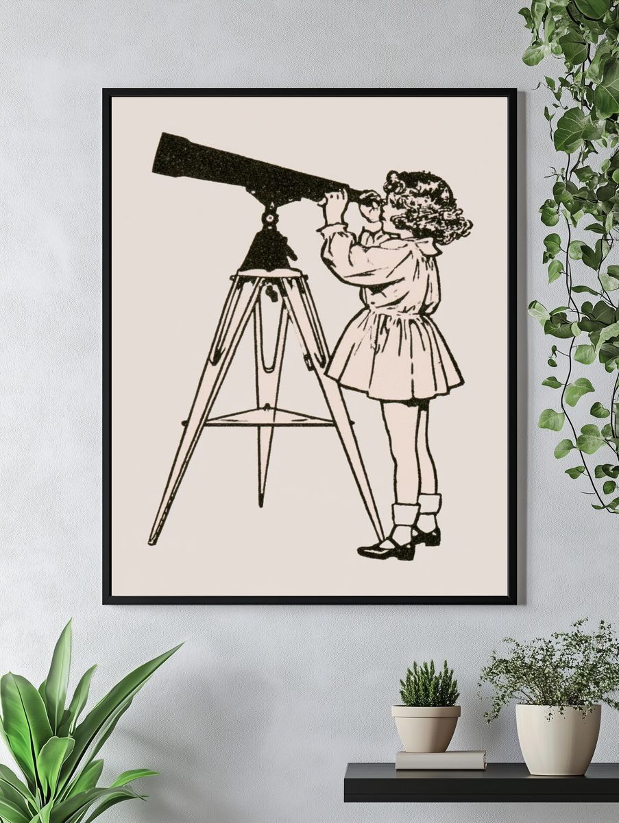 Girl with Telescope Illustration Poster. — room view 4