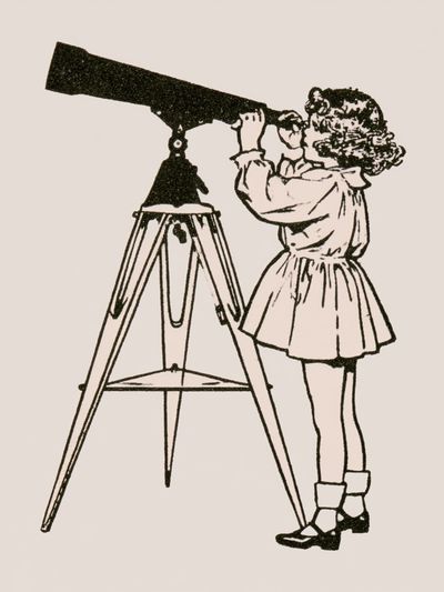 Girl with Telescope Illustration Poster. poster