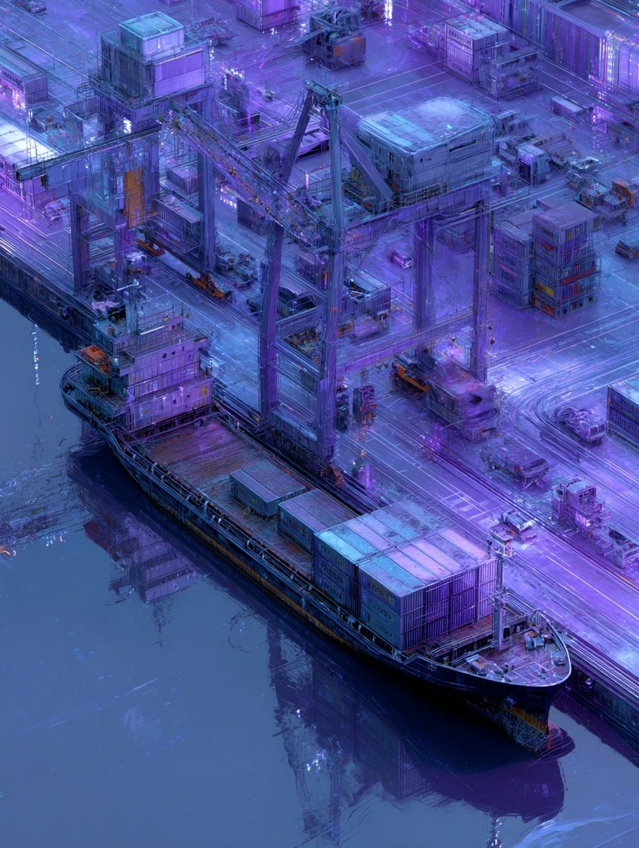 Neon Harbor Crane Digital Art Poster. poster detail
