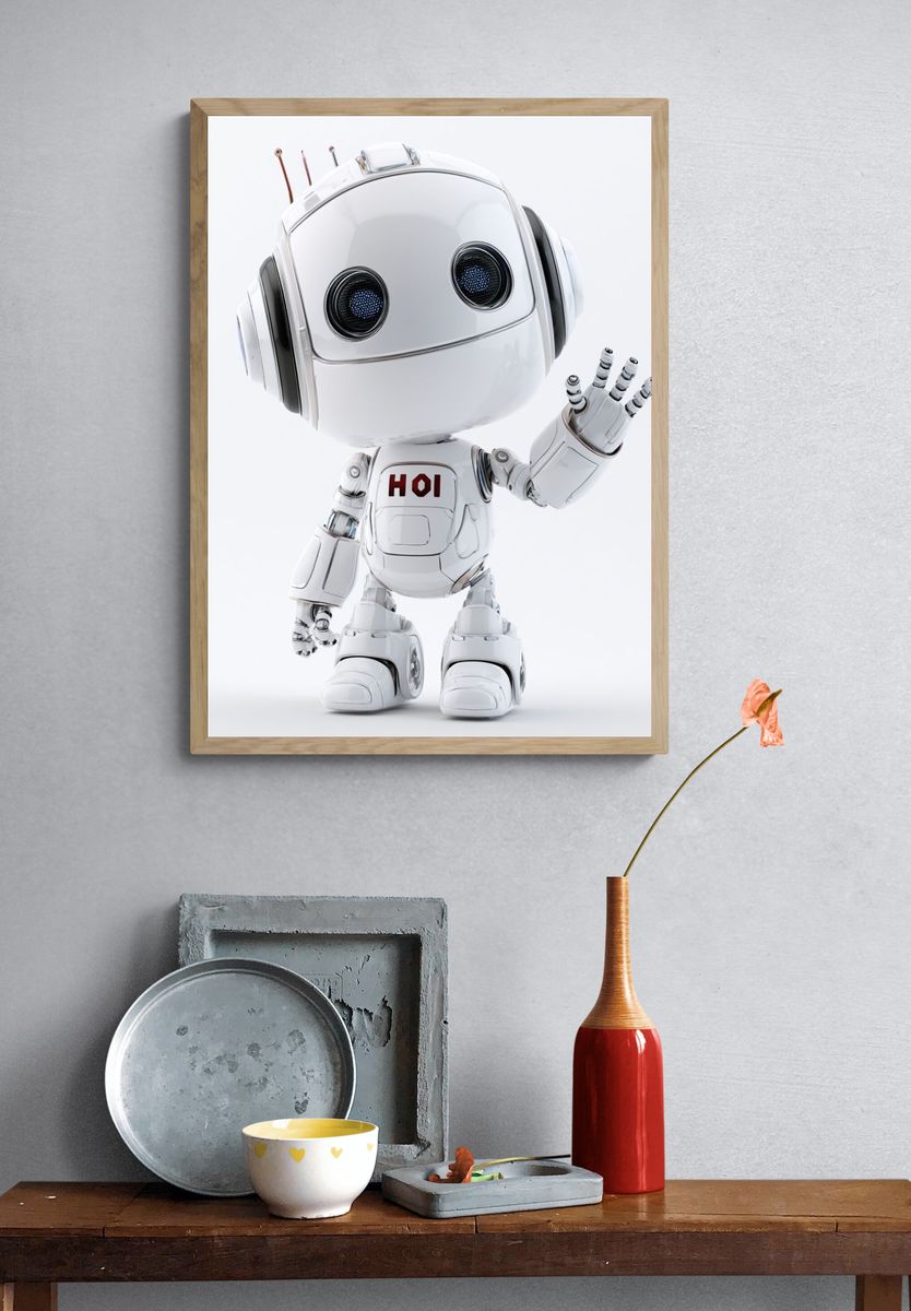 Cute Robot Character Illustration Poster. — room view 3