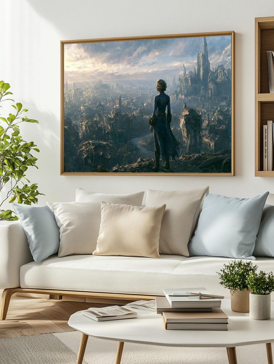 Futuristic Ruins Cityscape Print. — room view 2