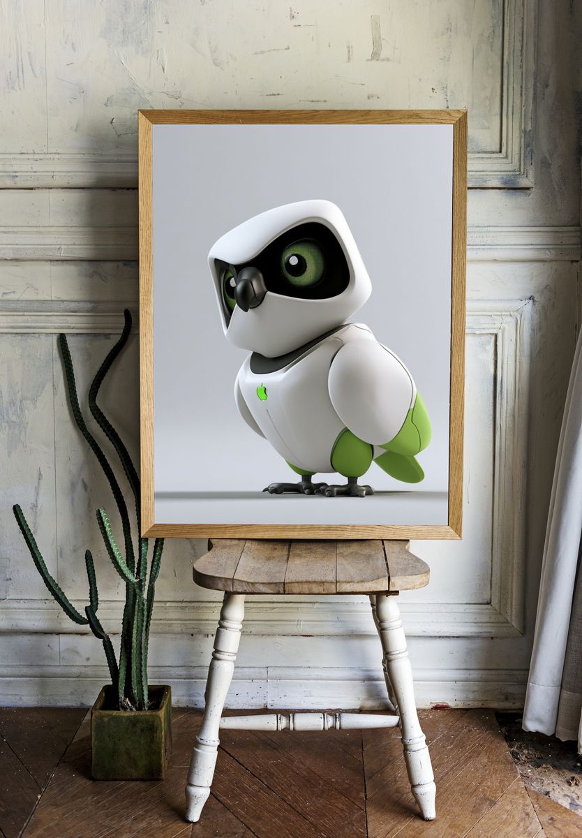Cute Robot Bird Illustration Poster. — room view 1