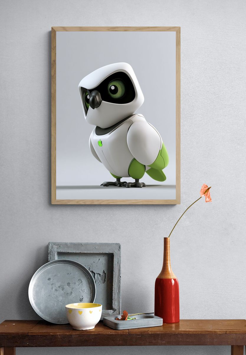 Cute Robot Bird Illustration Poster. — room view 3