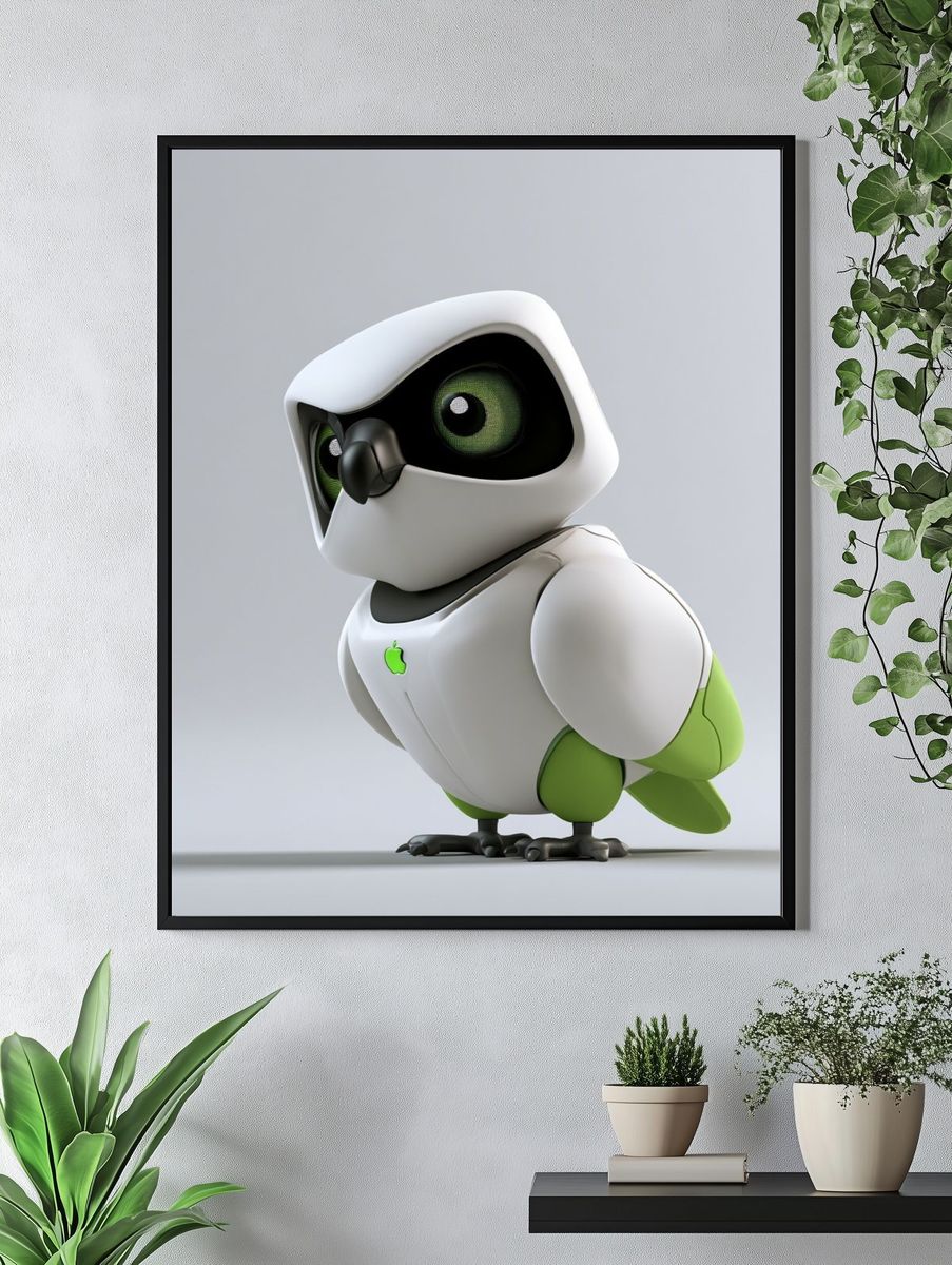 Cute Robot Bird Illustration Poster. — room view 4