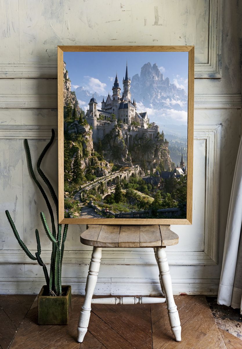 Fantasy Mountain Castle Illustration Poster. room preview