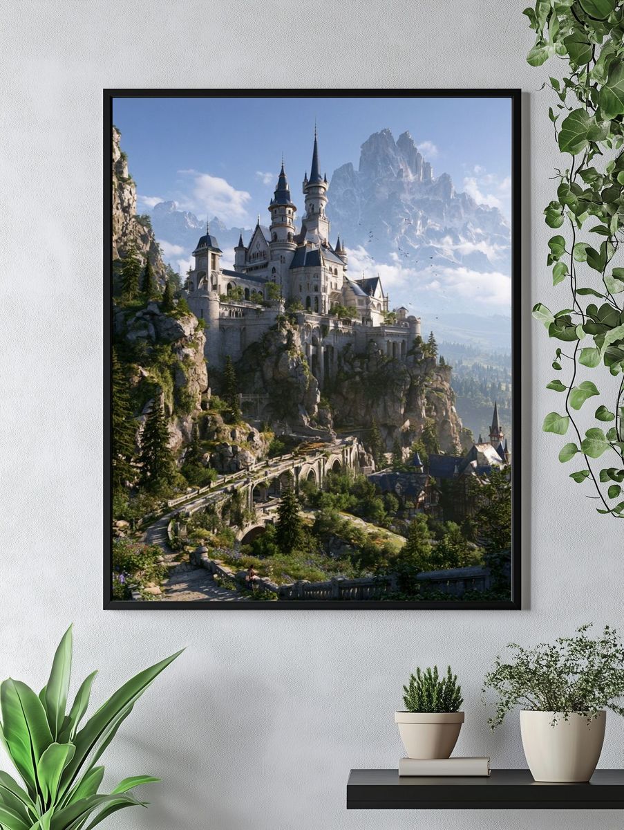 Fantasy Mountain Castle Illustration Poster. — room view 4