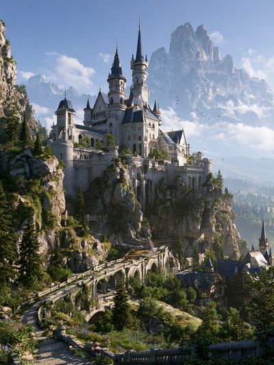 Fantasy Mountain Castle Illustration Poster. poster