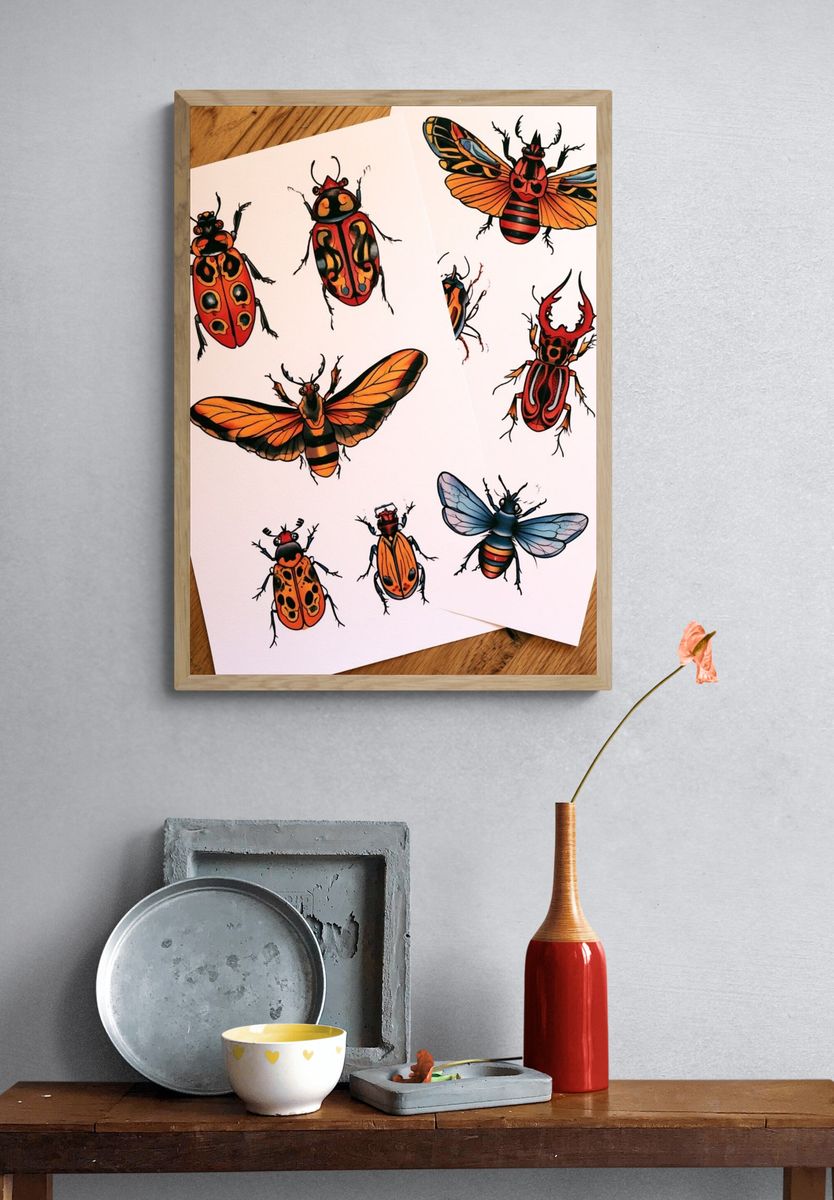 Colorful Insect Study Illustration Poster. — room view 3