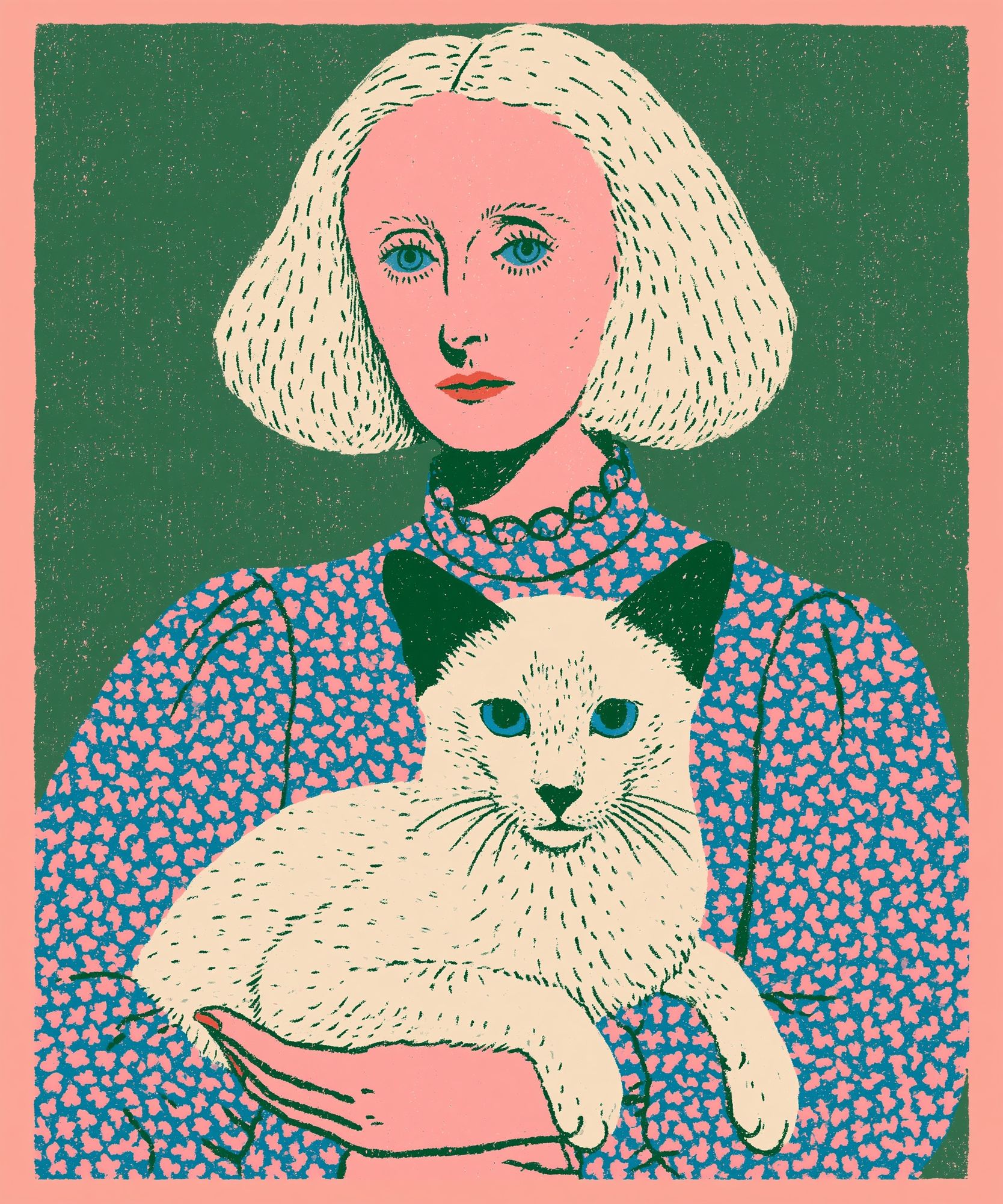 Woman with Cat Illustration Poster. poster — illustration art