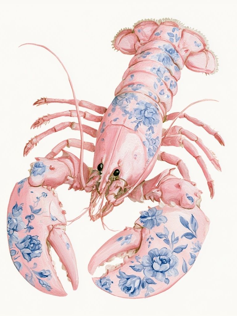 Floral Lobster Illustration Poster. poster detail