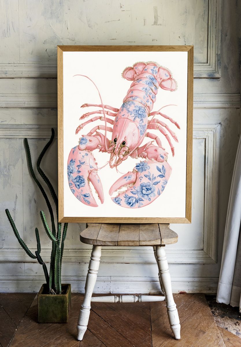 Floral Lobster Illustration Poster. — room view 1
