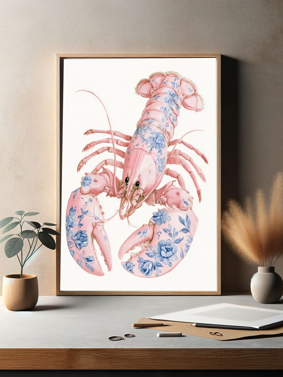 Floral Lobster Illustration Poster. — room view 2