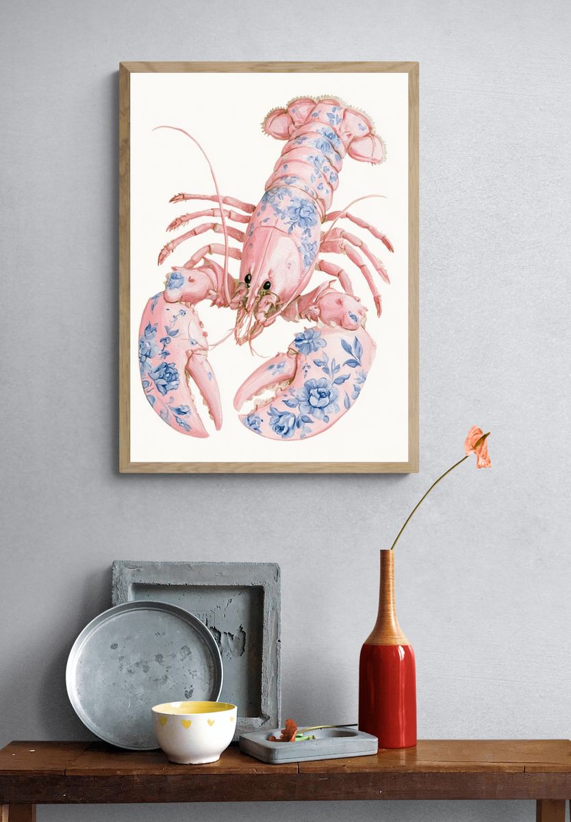 Floral Lobster Illustration Poster. — room view 3