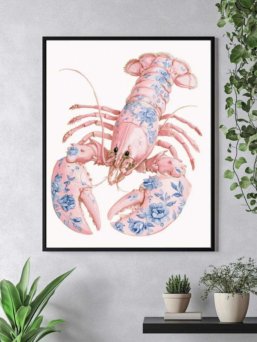 Floral Lobster Illustration Poster. — room view 4