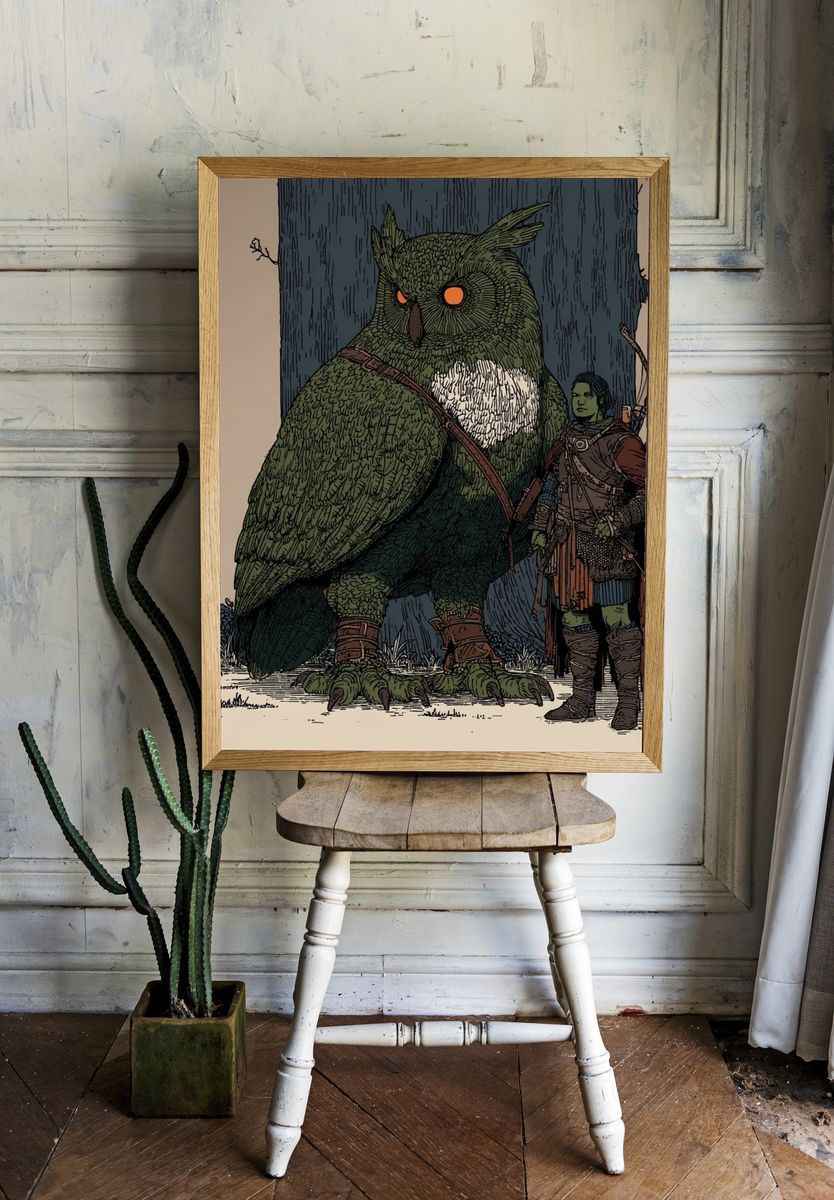Owl and Archer Fantasy Illustration Poster. room preview