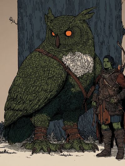 Owl and Archer Fantasy Illustration Poster. poster print