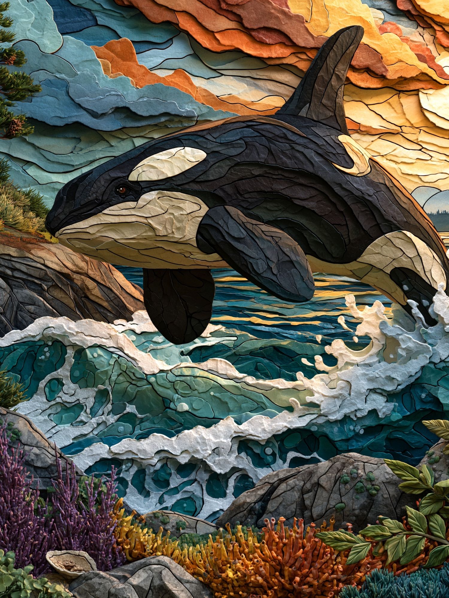 Orca Ocean Sunset Illustration Poster. poster — illustration art