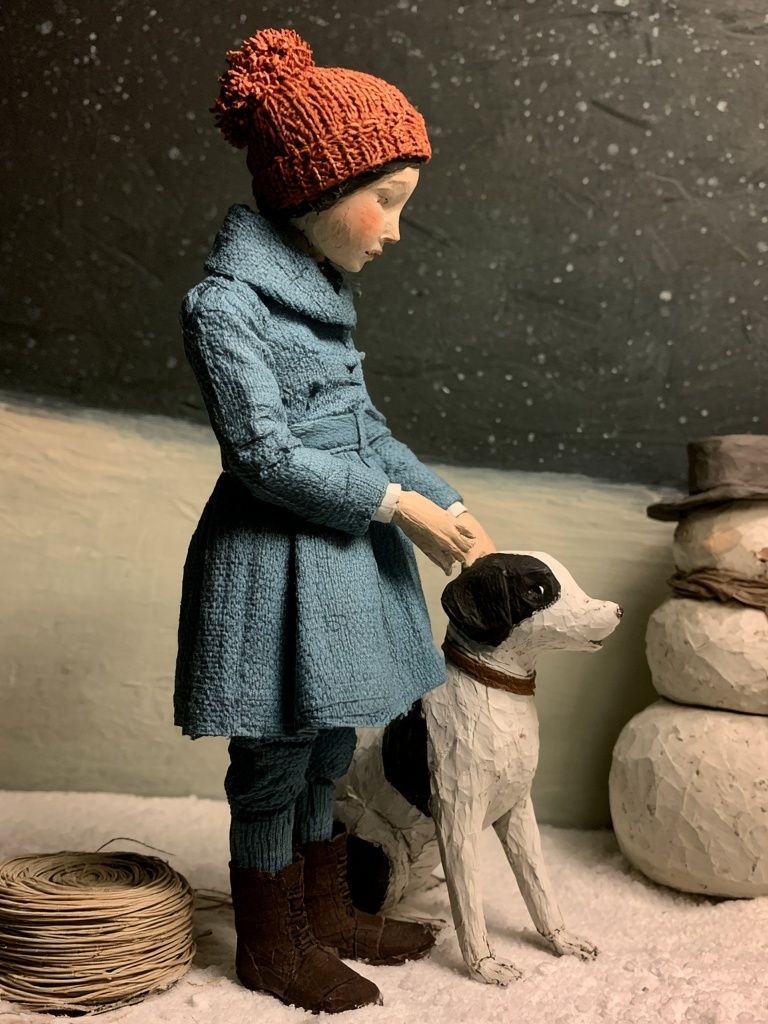 Winter Child and Dog Illustration Poster. poster detail
