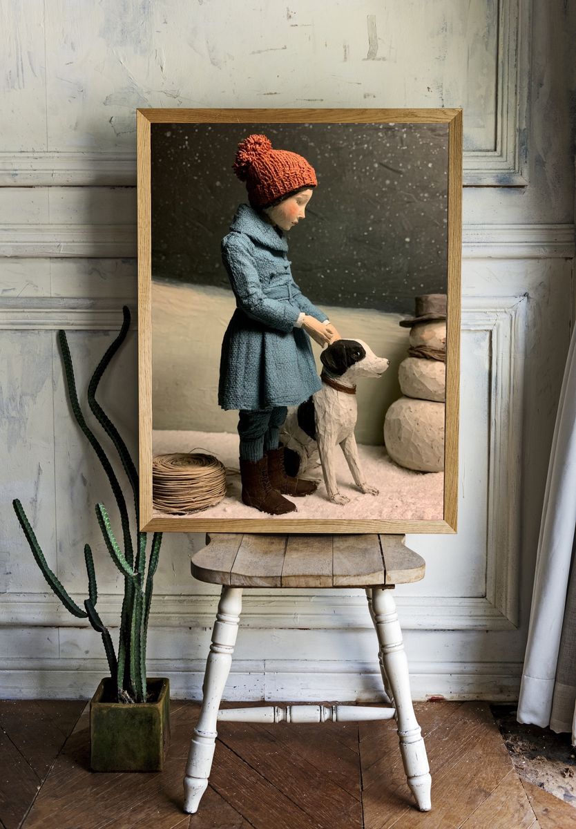 Winter Child and Dog Illustration Poster. room preview