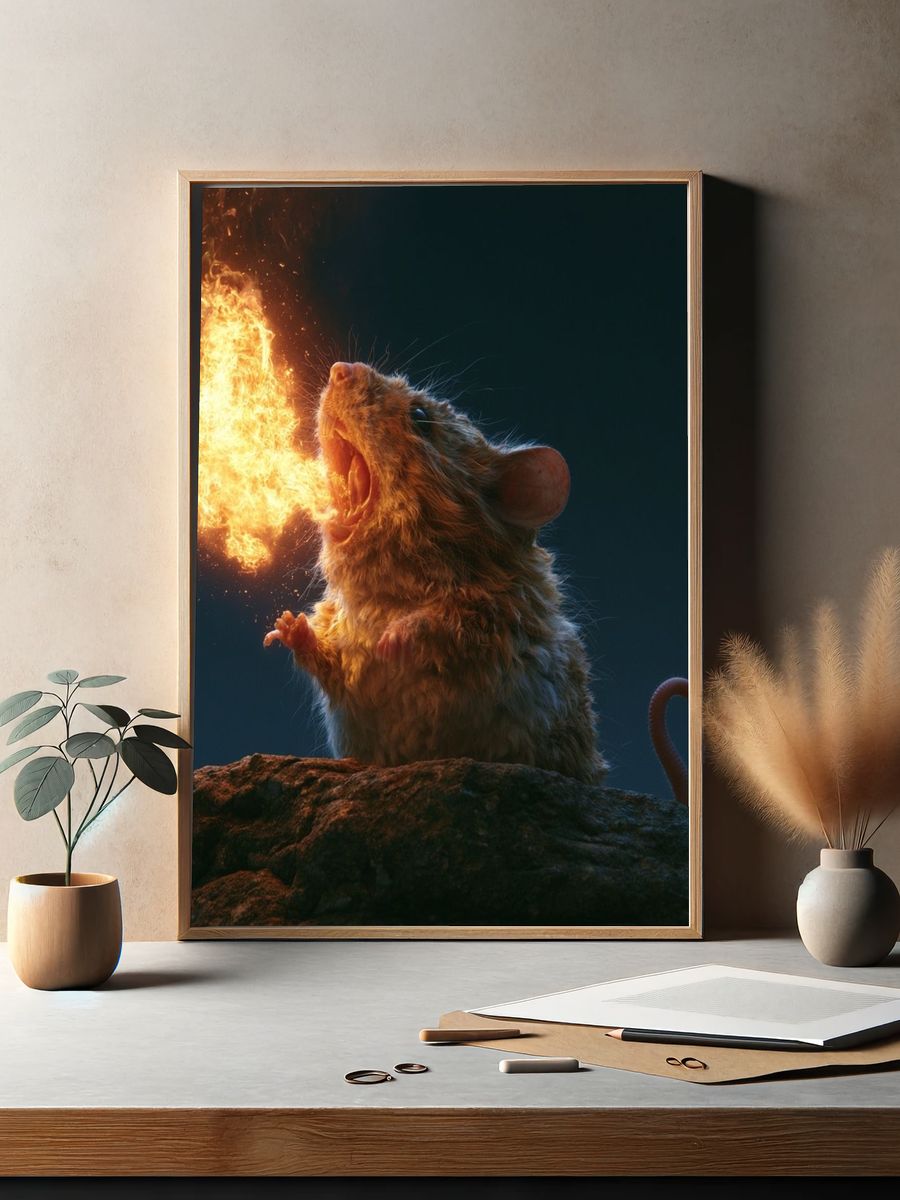 Fire-Breathing Mouse Illustration Poster. — room view 2