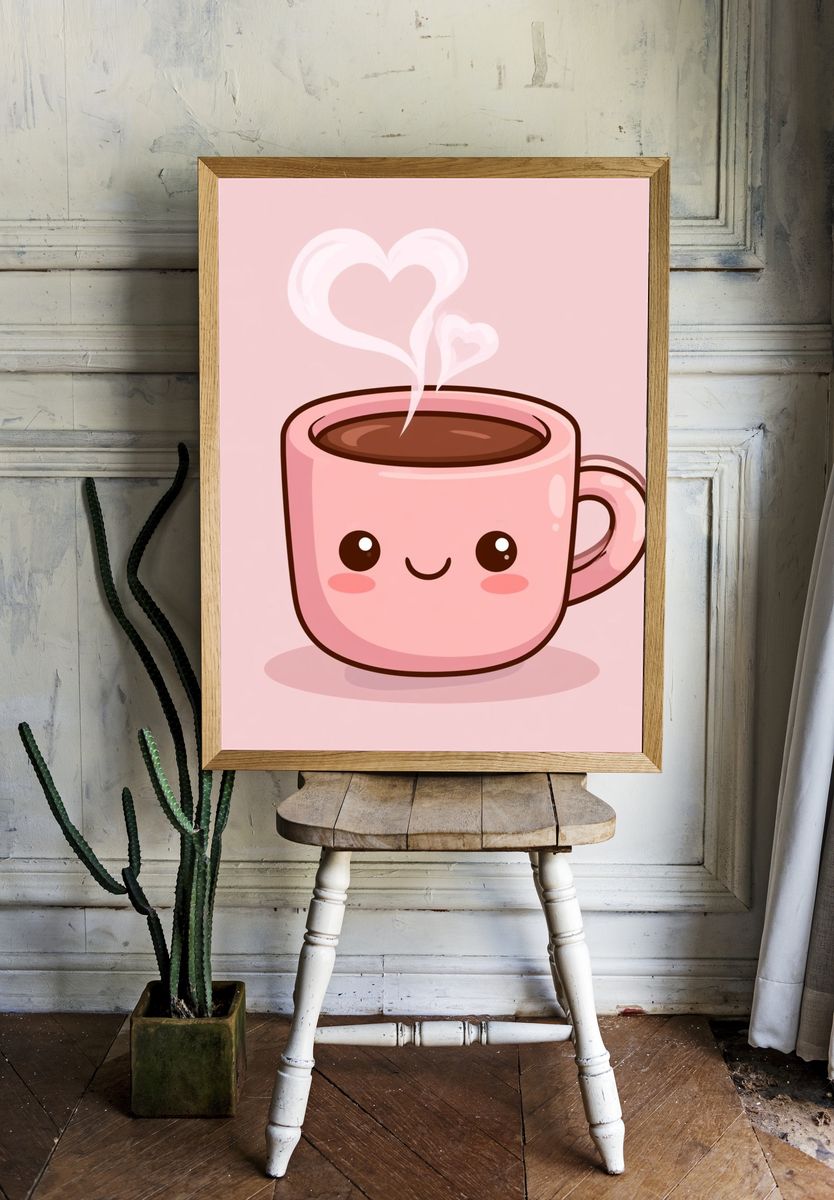 Cute Pink Coffee Cup Poster. — room view 1