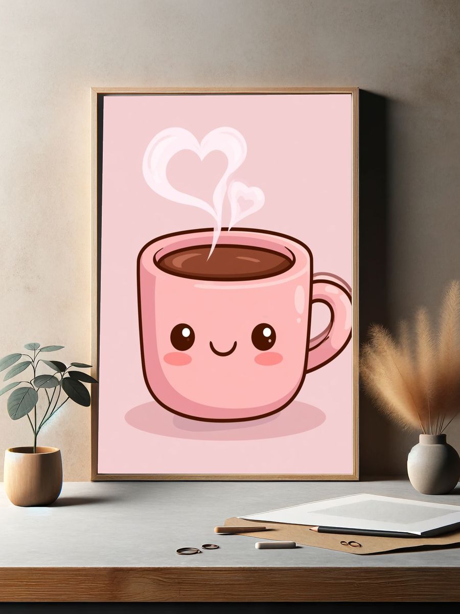 Cute Pink Coffee Cup Poster. — room view 2