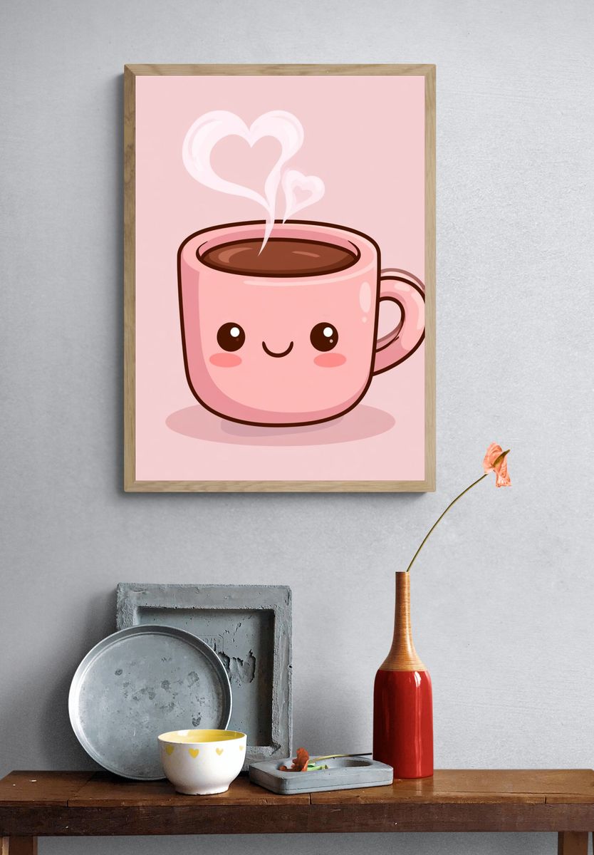 Cute Pink Coffee Cup Poster. — room view 3