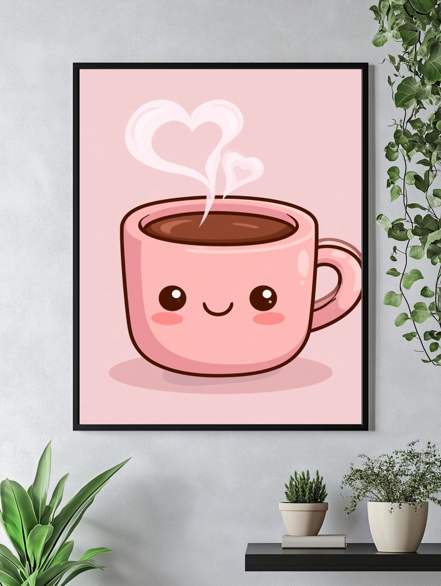 Cute Pink Coffee Cup Poster. — room view 4