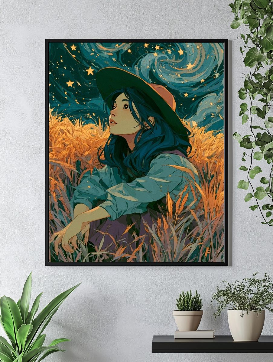 Starry Field Girl Illustration Poster. — room view 4