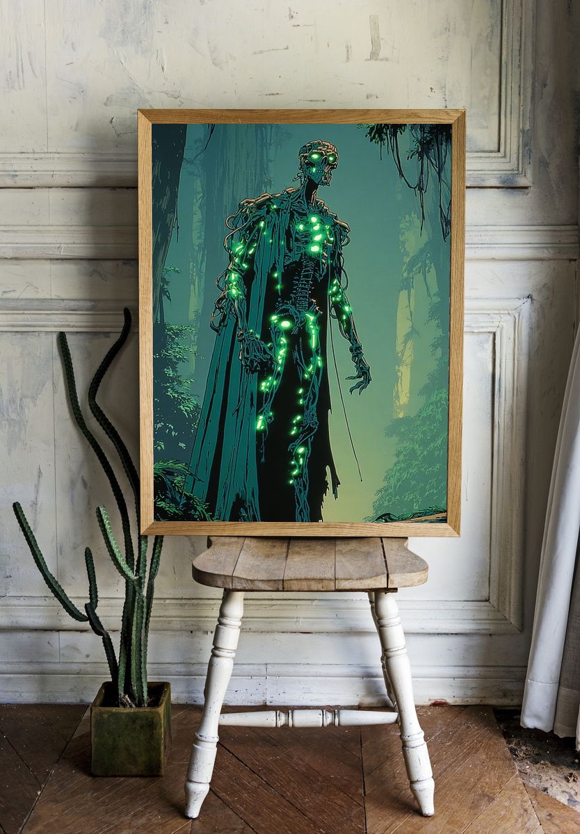 Glowing Forest Skeleton Digital Art Poster. room preview