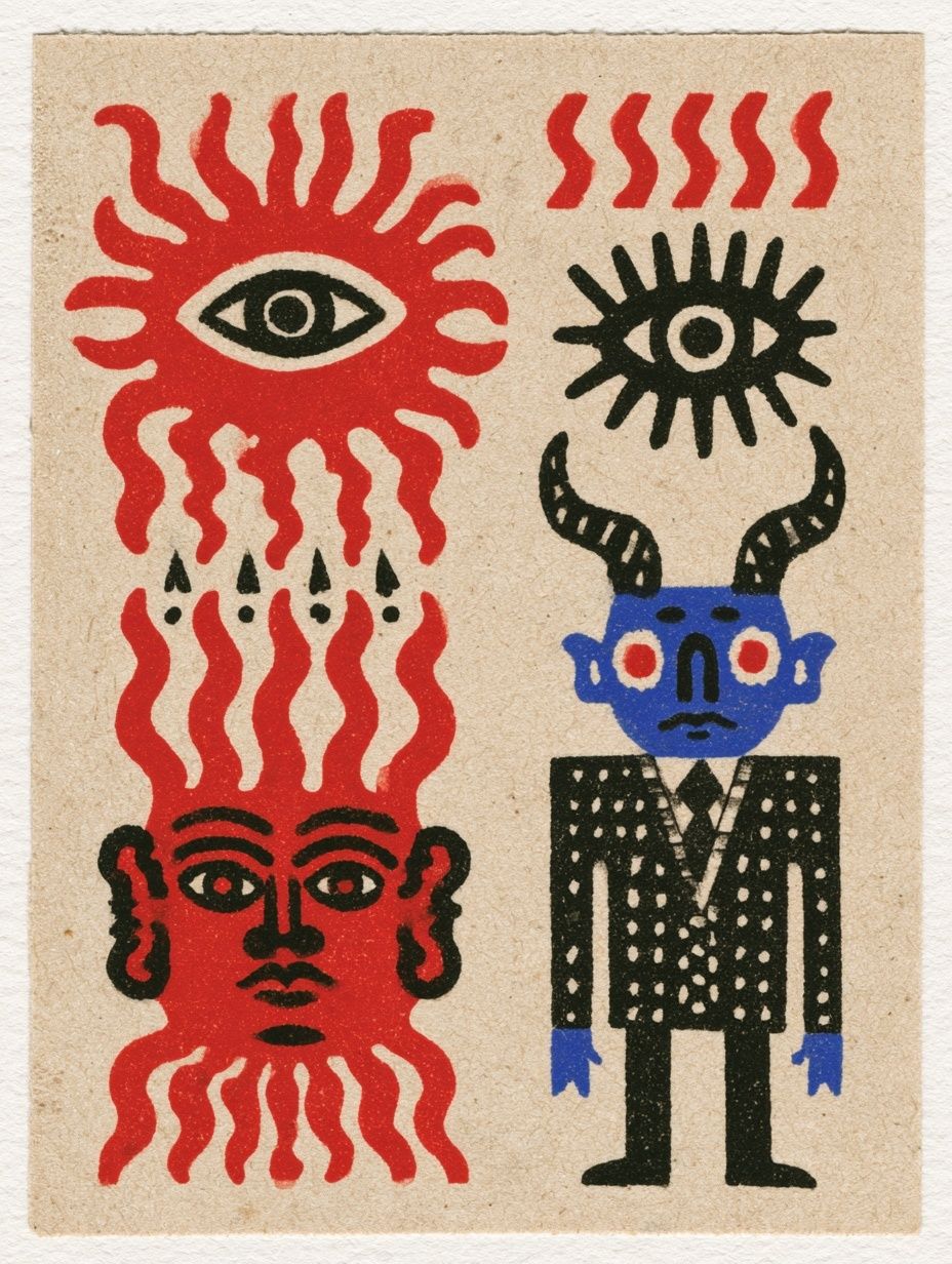 Surreal Folk Figures Illustration Poster. poster detail