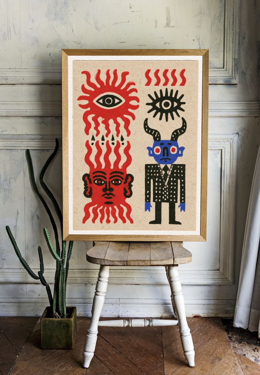 Surreal Folk Figures Illustration Poster. — room view 1