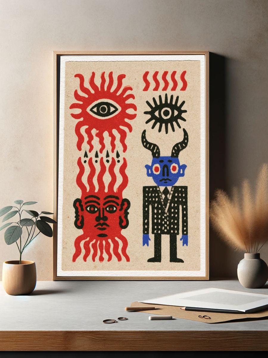 Surreal Folk Figures Illustration Poster. — room view 2