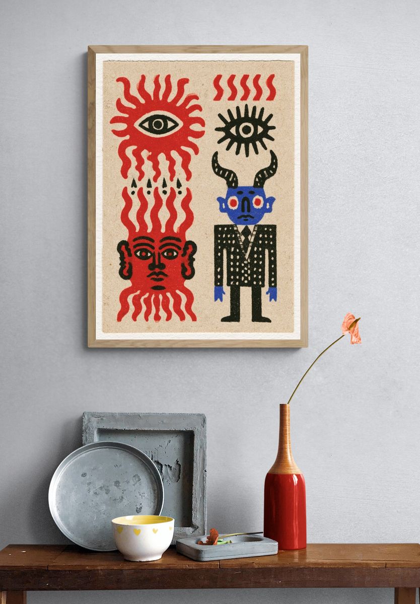 Surreal Folk Figures Illustration Poster. — room view 3