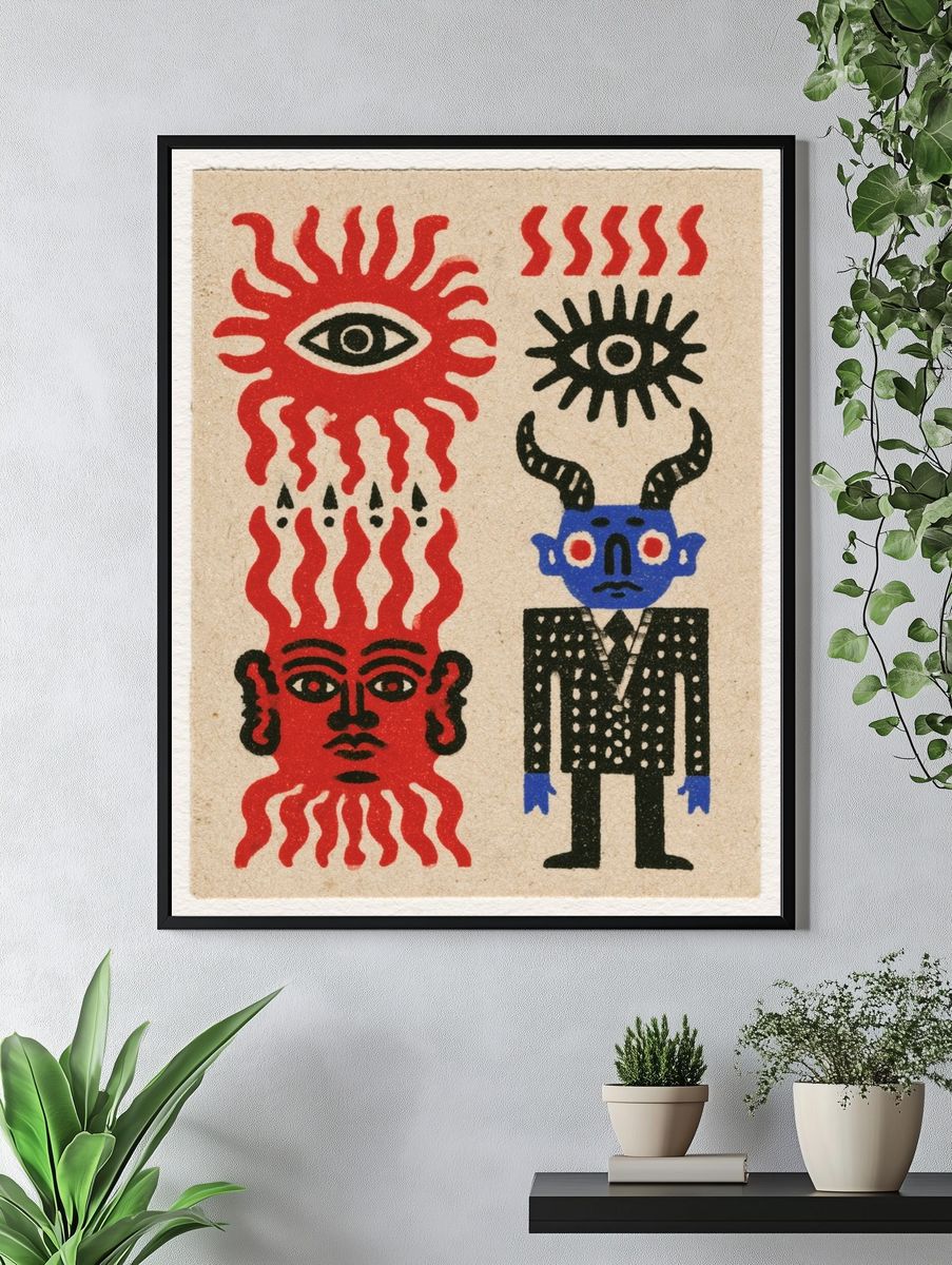 Surreal Folk Figures Illustration Poster. — room view 4
