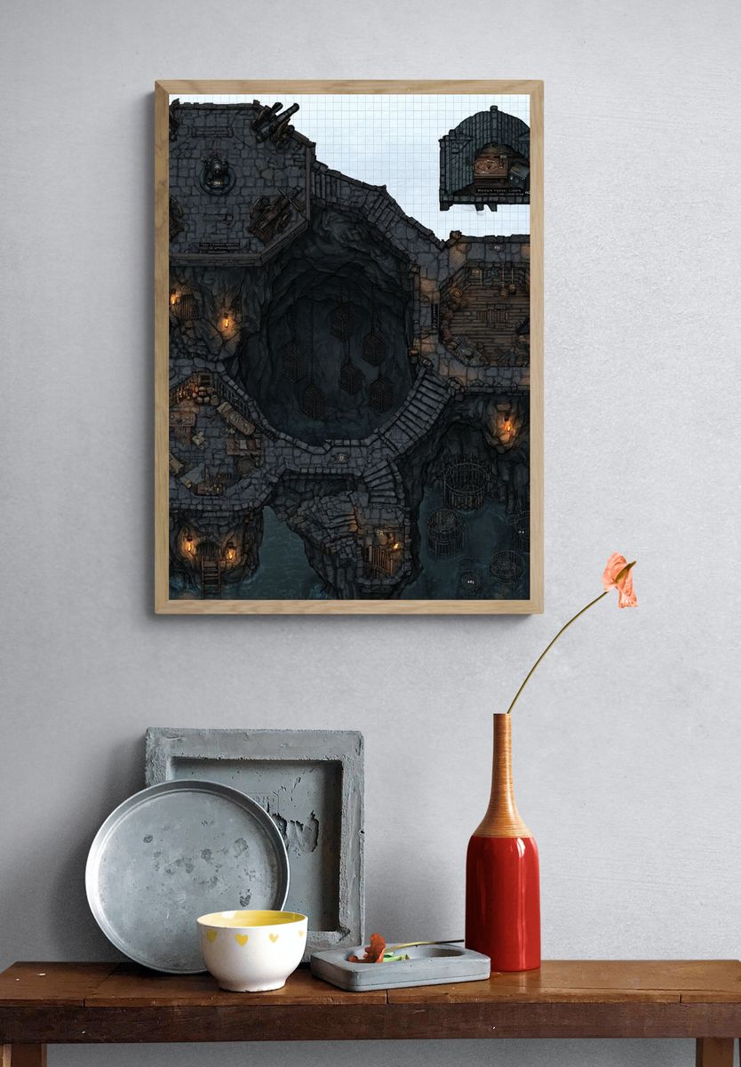 Dark Dungeon Map Illustration Poster. — room view 3