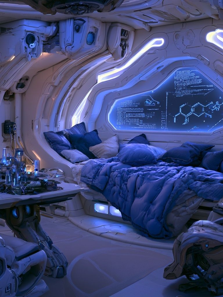 Futuristic Space Cabin Illustration Poster. poster detail