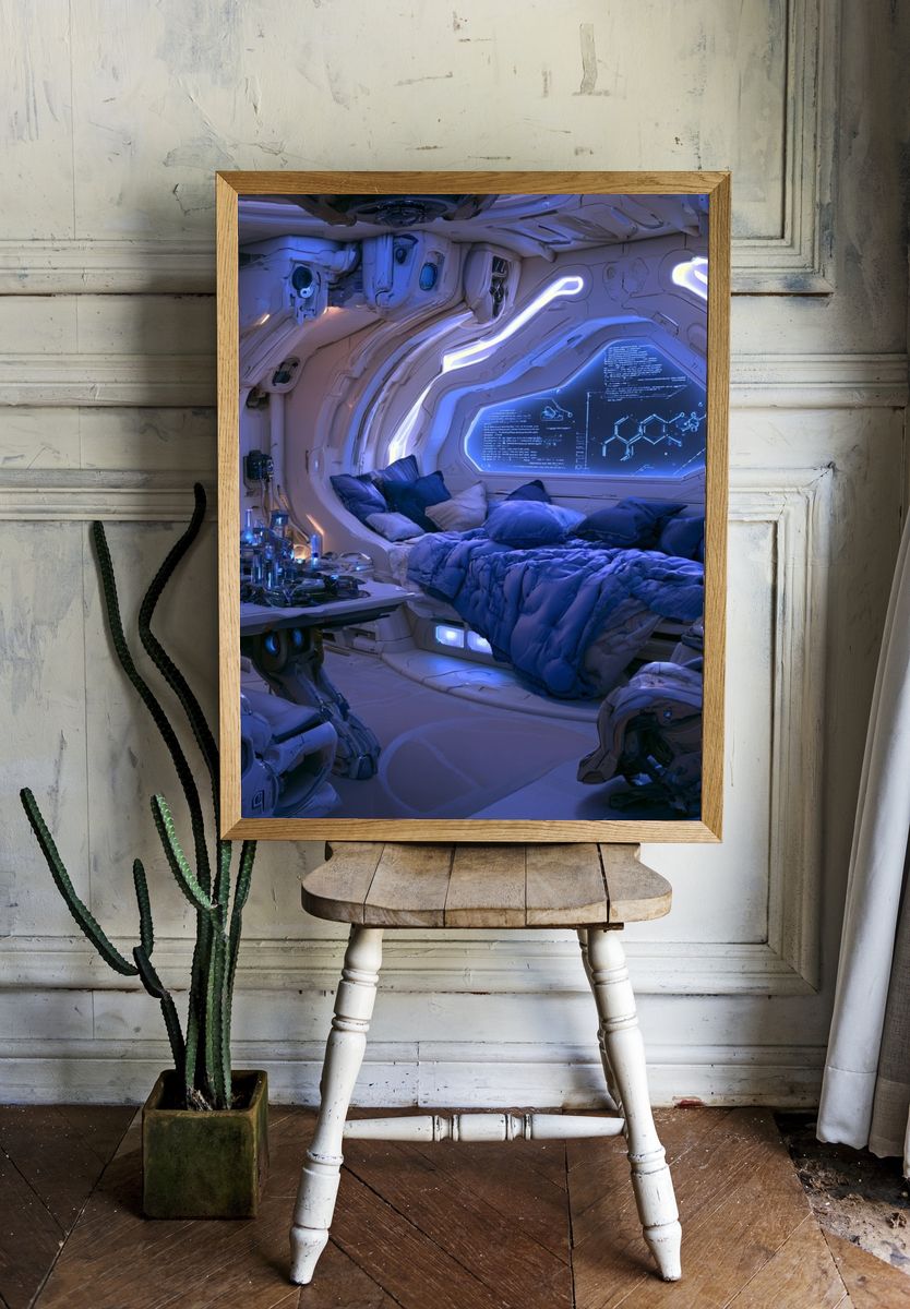 Futuristic Space Cabin Illustration Poster. — room view 1