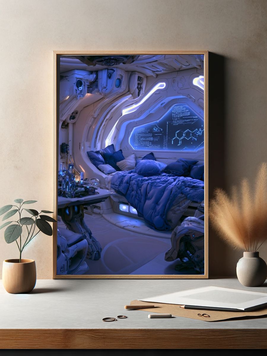 Futuristic Space Cabin Illustration Poster. — room view 2