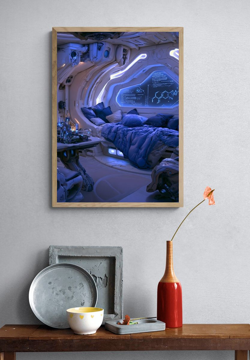 Futuristic Space Cabin Illustration Poster. — room view 3