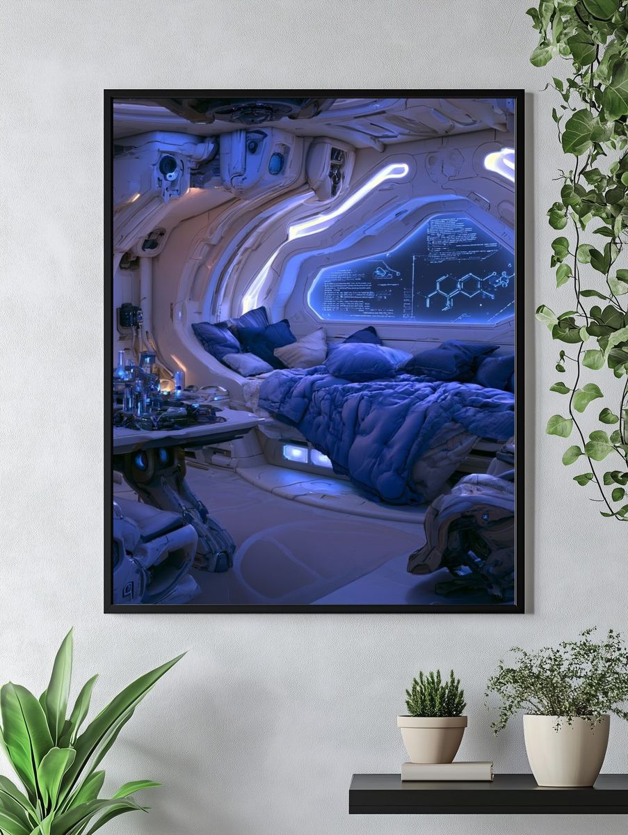 Futuristic Space Cabin Illustration Poster. — room view 4