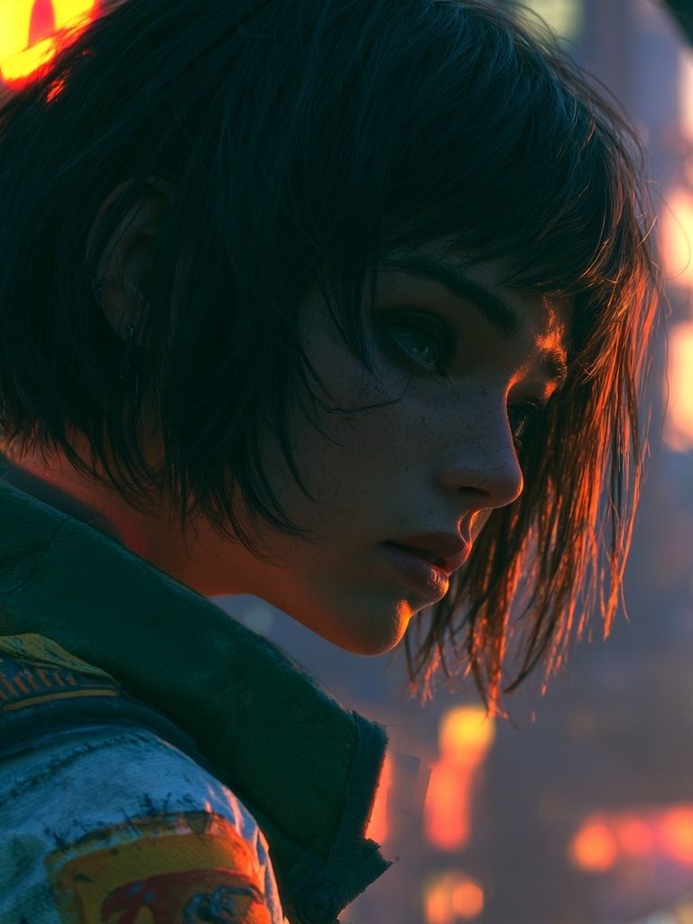 Cyberpunk Girl Portrait Poster. poster detail