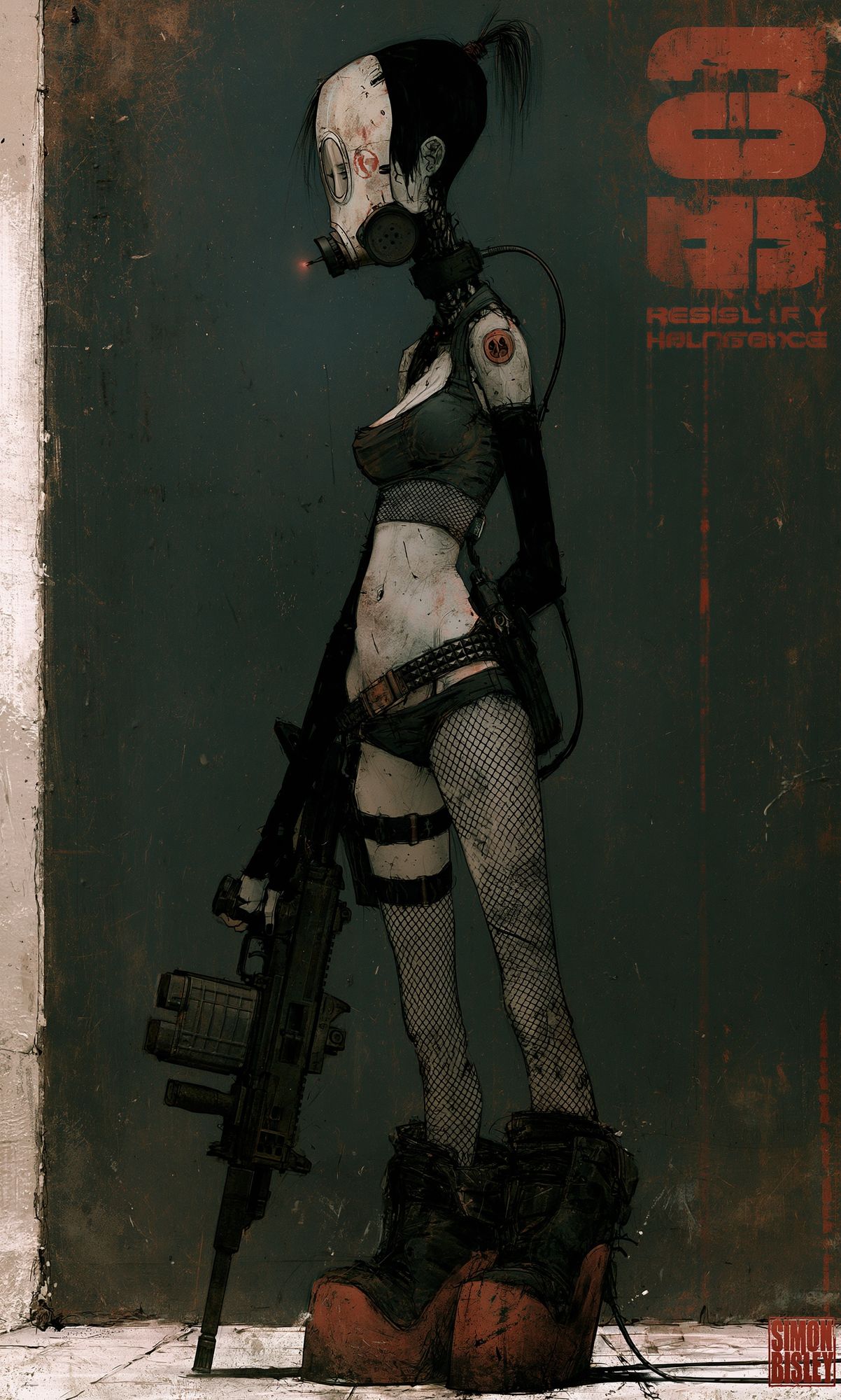 Cyberpunk Gas Mask Warrior Print. poster — illustration art